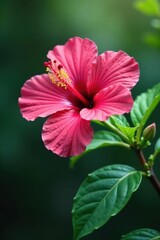 Obraz premium Vibrant pink hibiscus blossom, soft focus background, tropical, garden