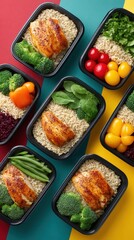 National Meal Prep Day Celebration with Vibrant Healthy Lunch Containers, Pop-Art Style Nutrition Planning for Back-to-School and Fall Harvest Season Marketing