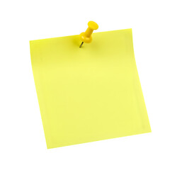 Yellow Sticky Note with yellow Pushpin Isolated on Transparent Background. Yellow sticky post it note with yellow pushpin. isolated on white or transparent background. PNG