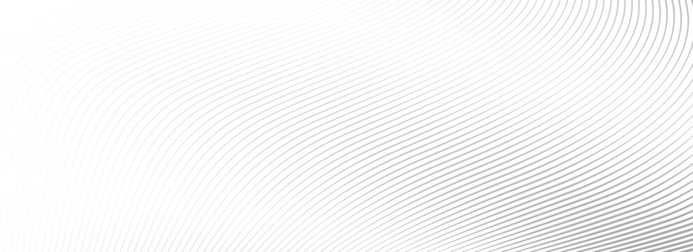 Abstract grey wave line background. Light gray dynamic striped texture. Warped and curved lines wallpaper for tech design template, presentation, brochure, leaflet, booklet. Vector airy backdrop