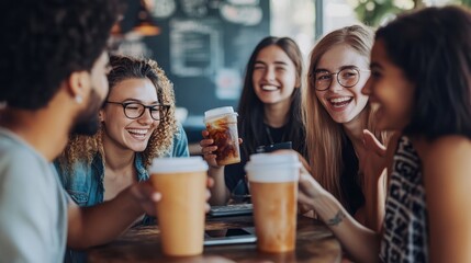 Friends Enjoying Coffee Together in a Cozy Cafe Setting