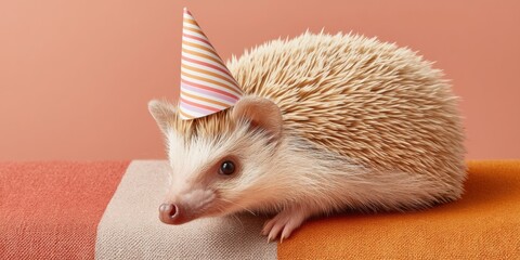 Lumpy Rug Day Celebration with Hedgehog in Striped Party Hat - Cozy Autumn Festivities and Halloween Cheer for Seasonal Marketing and Lifestyle Campaigns