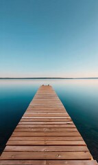 Fototapeta premium Serene Canada Day Lakeside Wooden Boardwalk at Sunset with Summer Warmth and Outdoor BBQ Vibes for Seasonal Celebration and Marketing