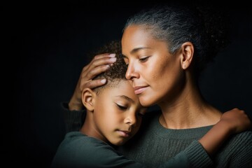 Childhood Stroke Awareness Day Compassionate Mother Comforting Son in Intimate Moment - Mental Health Month Empathy and Memorial Day Family Support Messaging