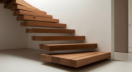 Minimalist Interior Design with Floating Wooden Staircase and Neutral Color Palette