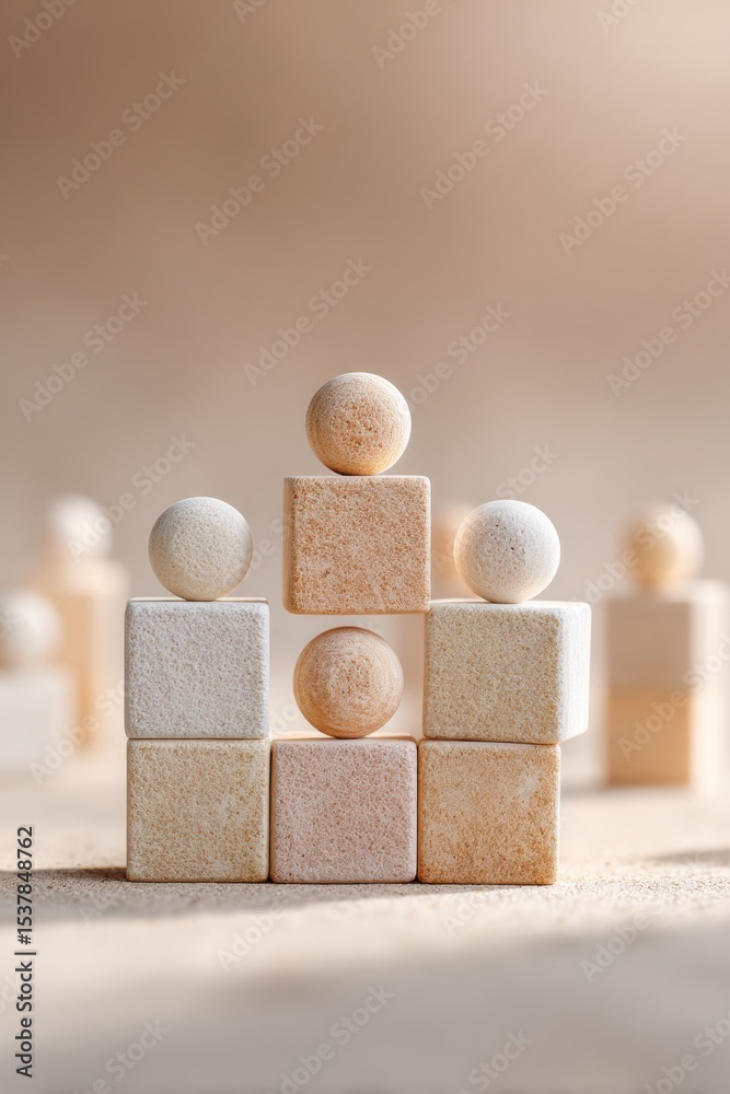 Poster minimalist natural stone blocks arranged in balanced structure representing teamwork and leadership 