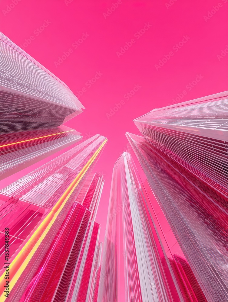 Poster futuristic digital cityscape with networked skyscrapers and illuminated pathways highlighting smart 