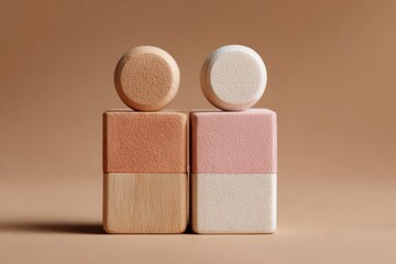 Minimalist wooden figures symbolizing fair wage and gender equality on neutral background for HR marketing and inclusive workplace branding