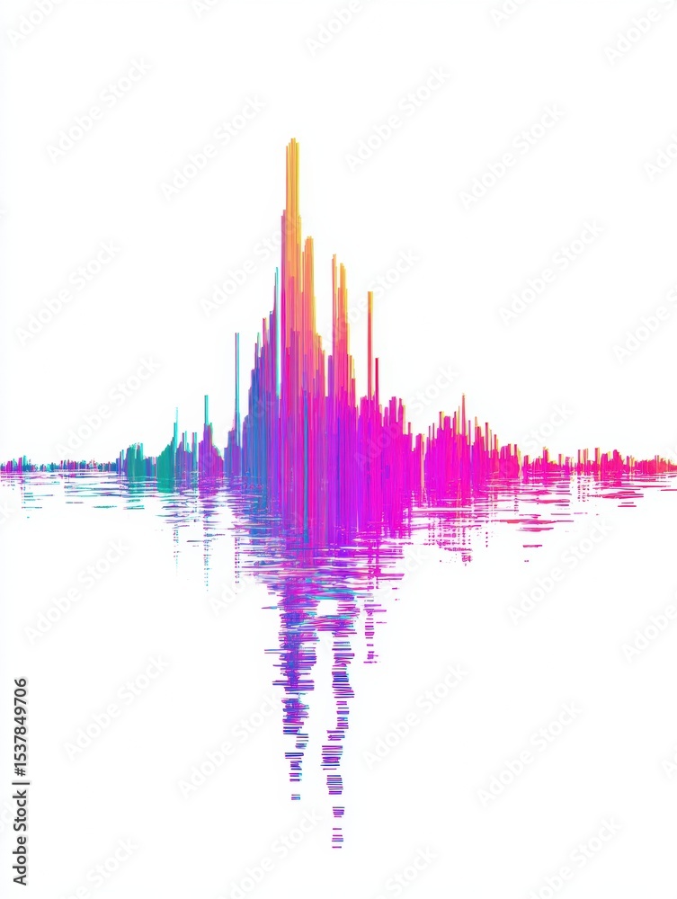 Aufkleber voice waveform displays vibrant glitches against a simple background in a modern artistic representa