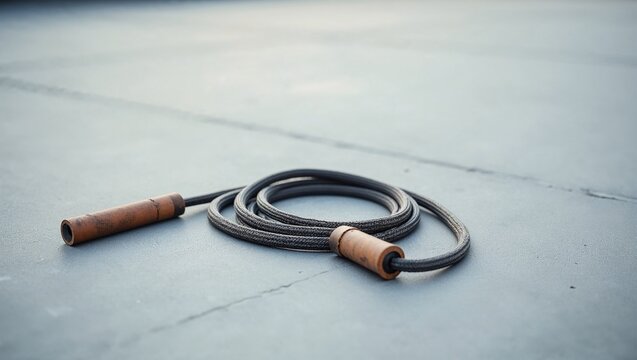 Jump rope on concrete background ready for workout and fitness training - Powered by Adobe