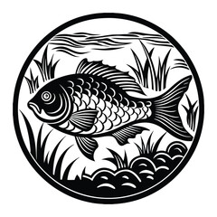 Set of salmon silhouette in line art style.Fish vector by hand drawing.Fish tattoo on white background.Black and white fish vector on white background.Salmon fish sketch for coloring book.