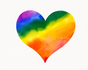 Watercolor heart in rainbow colors representing love, unity, and celebration for Pride Month