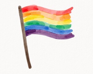 Hand painted rainbow flag on pole with watercolor effect, symbolizing movement, freedom, and expression