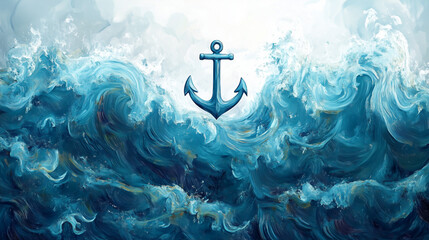Abstract Sea Waves with Anchor Symbol - Tribute to Seafarers Worldwide