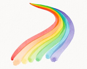 Curved rainbow trail in watercolor flowing from left to right, symbolizing progress, freedom, and positivity