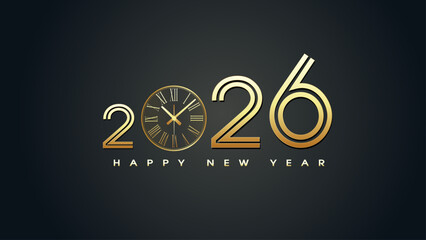 2026 Happy New Year gold text and particle Greating luxury gold text illustration backgound