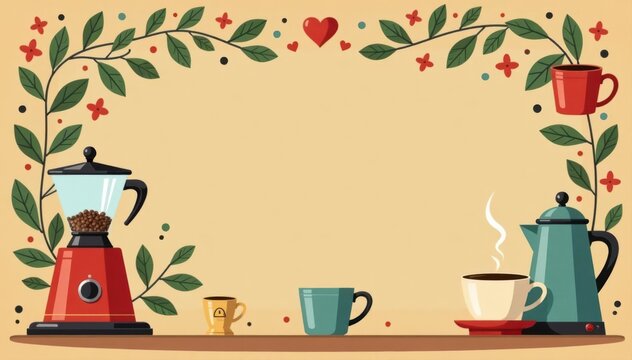 Stylish coffee loyalty card template featuring charming coffee equipment illustrations , graphic, coffee illustration, pour over