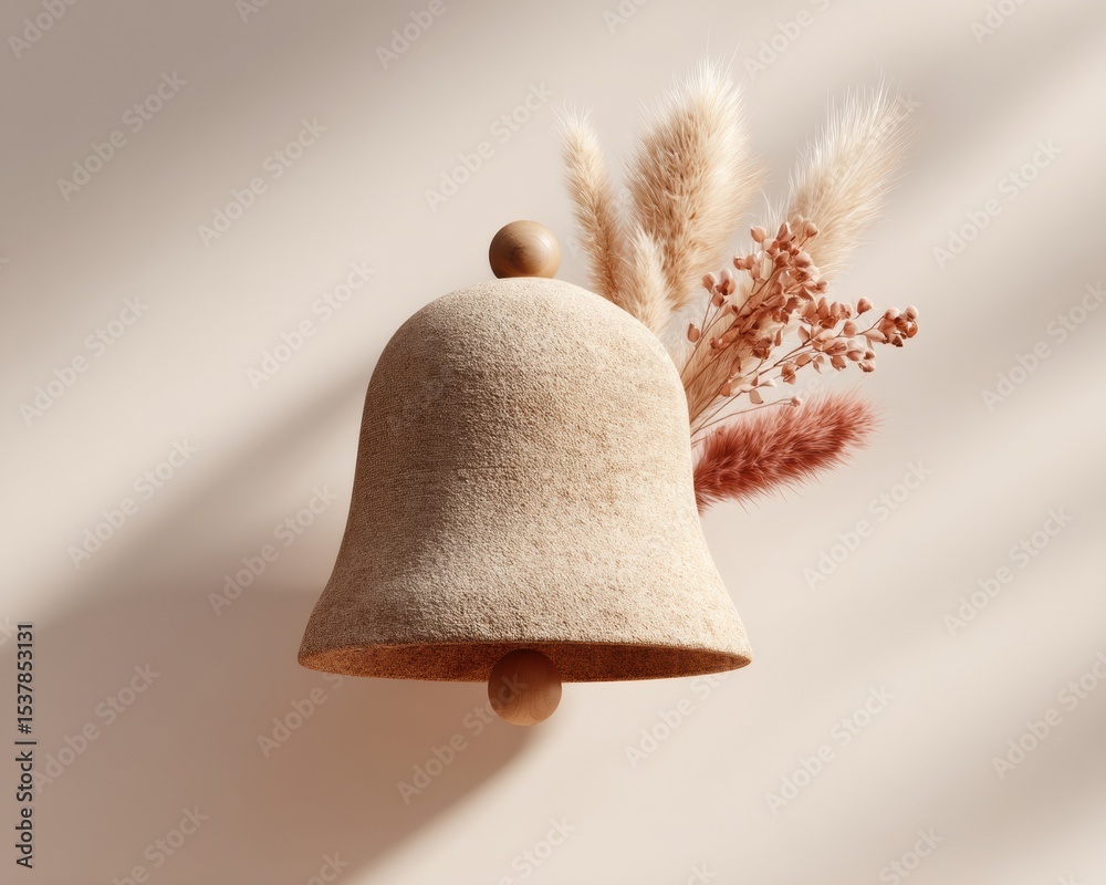 Poster modern notification bell in neutral tones with textured natural fibers and dried floral accents for 