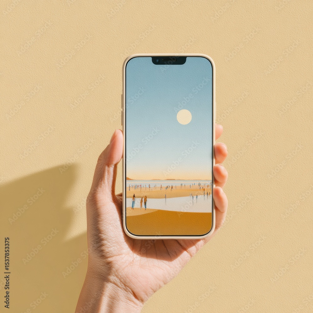 Poster modern tech and digital art fusion nft display on smartphone with minimalist physical artwork backgr