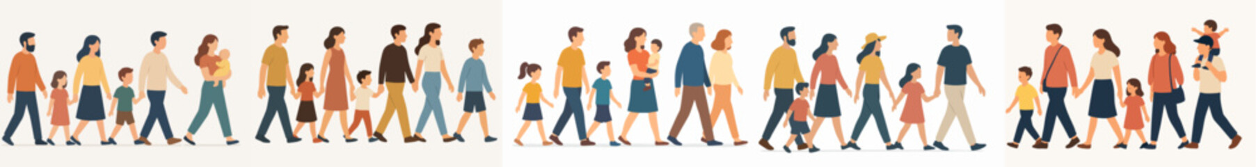Obraz premium Vector Set image of people walking man woman a woman carrying a baby and children