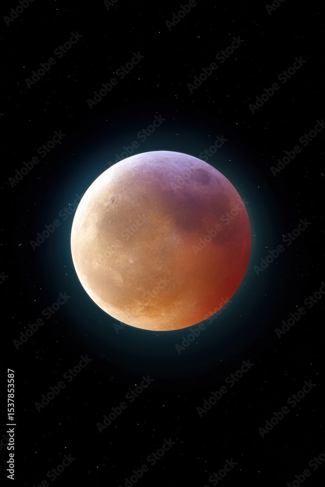 Poster stunning lunar eclipse supermoon with luminous halo and detailed surface textures on black backgroun