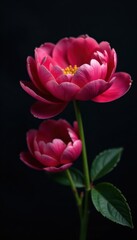 Obraz premium Velvet black; blurred dark peony blooms; ample negative space, abstract, subtle