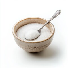 Granulated White Sugar in a Rustic Bowl Spoon Close Up Detail Food Photography Sweetener Ingredient Baking Recipe