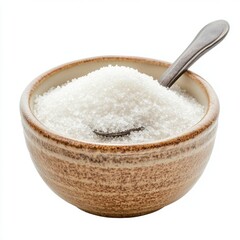 Granulated Sugar in a Brown Bowl Spoon Closeup Still Life Photography Sweetener Ingredient Food Product