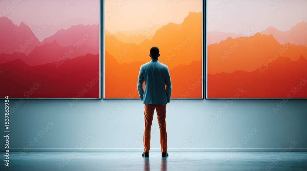 Aufkleber modern business professional analyzing market trends on digital wall display with vibrant gradient c