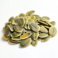 A vibrant pile of roasted pumpkin seeds showcasing their natural green and golden hues offers a healthy snack or culinary ingredient for various recipes.