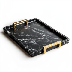 Elegant Black Marble Serving Tray with Gold Handles ideal for Home Decor enhancing any tabletop setting adding a touch of luxury and style to your interior design.