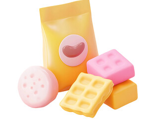 3D Rendered Sweet Treats and Packaging on Transparent Background
