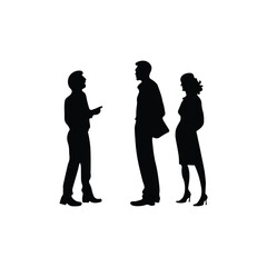 Corporate Business Team Silhouettes Featuring Woman and Two Men Collaborating in Office Strategy Session Vector Illustration