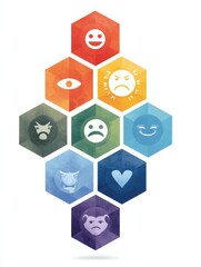 Naklejka premium Exploring Various Types of Emotional Boundaries Through a Colorful Hexagonal Chart Depicting Diverse Emotions and Expressions