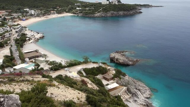 aerial view of Jale Beach in Himara, Albanian riviera. beautiful coastline in Ionian sea