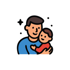 A simple illustration of a father holding his baby son, expressing affection.