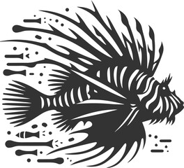 Vector illustration silhouette of a lionfish black drawing