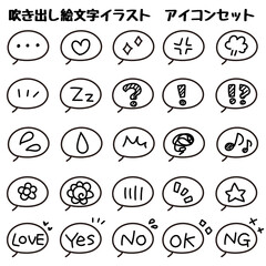 手描きの吹き出し絵文字風イラスト　アイコンセット