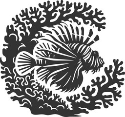 Vector illustration silhouette of a lionfish black drawing