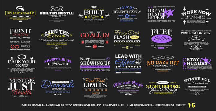 Urban typography bundle, Streetwear t-shirt design bundle, Motivation quotes collection, Poster design set, Lettering apparel design for print, Quotes packs