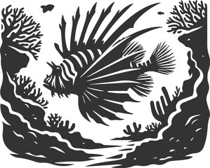 Vector illustration silhouette of a lionfish black drawing