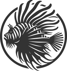 Vector illustration silhouette of a lionfish black drawing