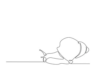 Snail in single outline illustration. Continuous line art drawing of garden snail. Editable stroke.