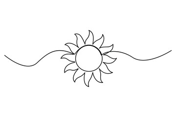 Continuous line art sun abstract summer sun outline vector on white background
