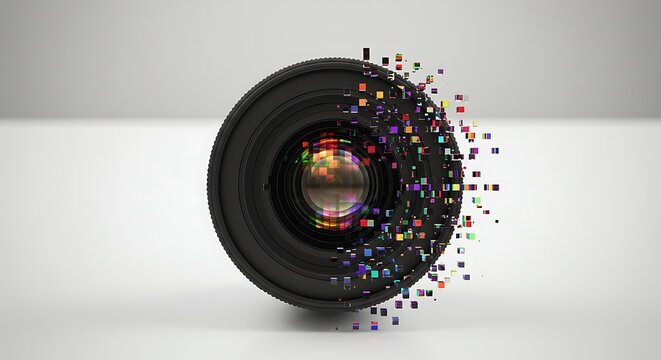 Camera Lens Pixel Explosion: A Digital Photography Abstract