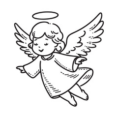 Naklejka premium Line art of flying angel cartoon vector
