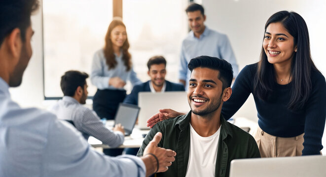 Hr supervisor introduce indian newcomer to the colleagues