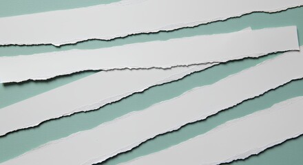 White torn paper strips on light green background