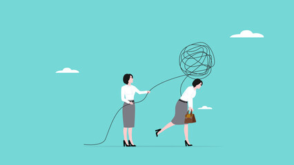 coworker support, business woman removes the burden of messy lines from exhausted workers