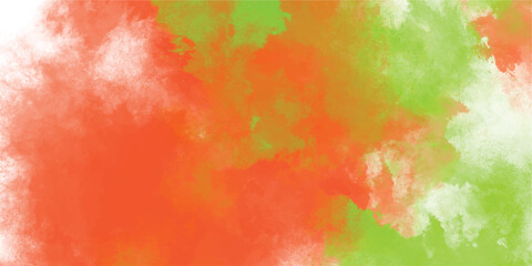 Abstract watercolor background featuring vivid orange and green colors blending together to create a modern artistic design great for digital projects
